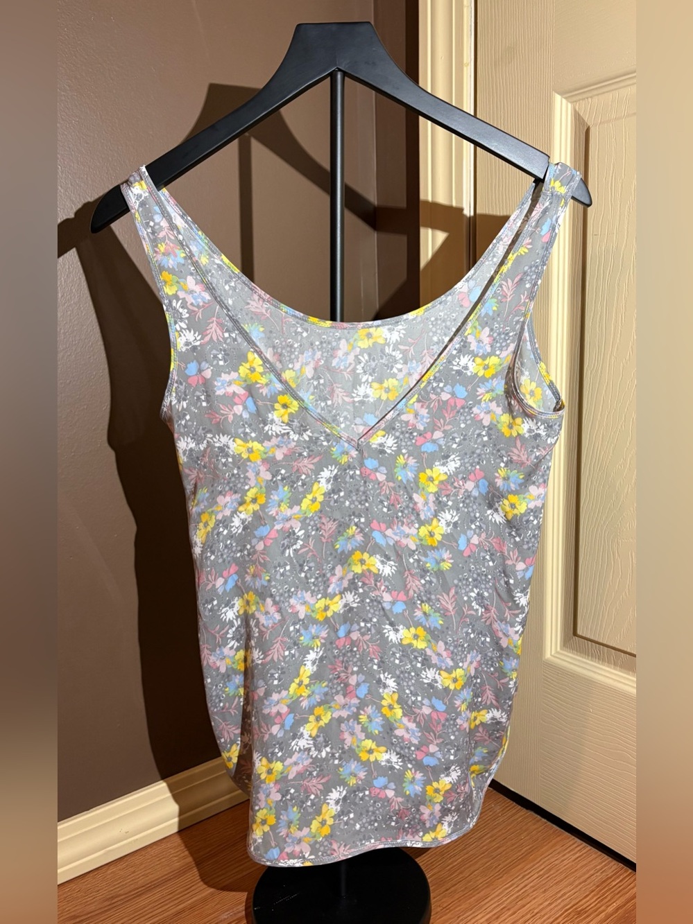 Free People Gray Floral Scoop Tank with Yellow & Pink Blooms - Picture 5 of 8